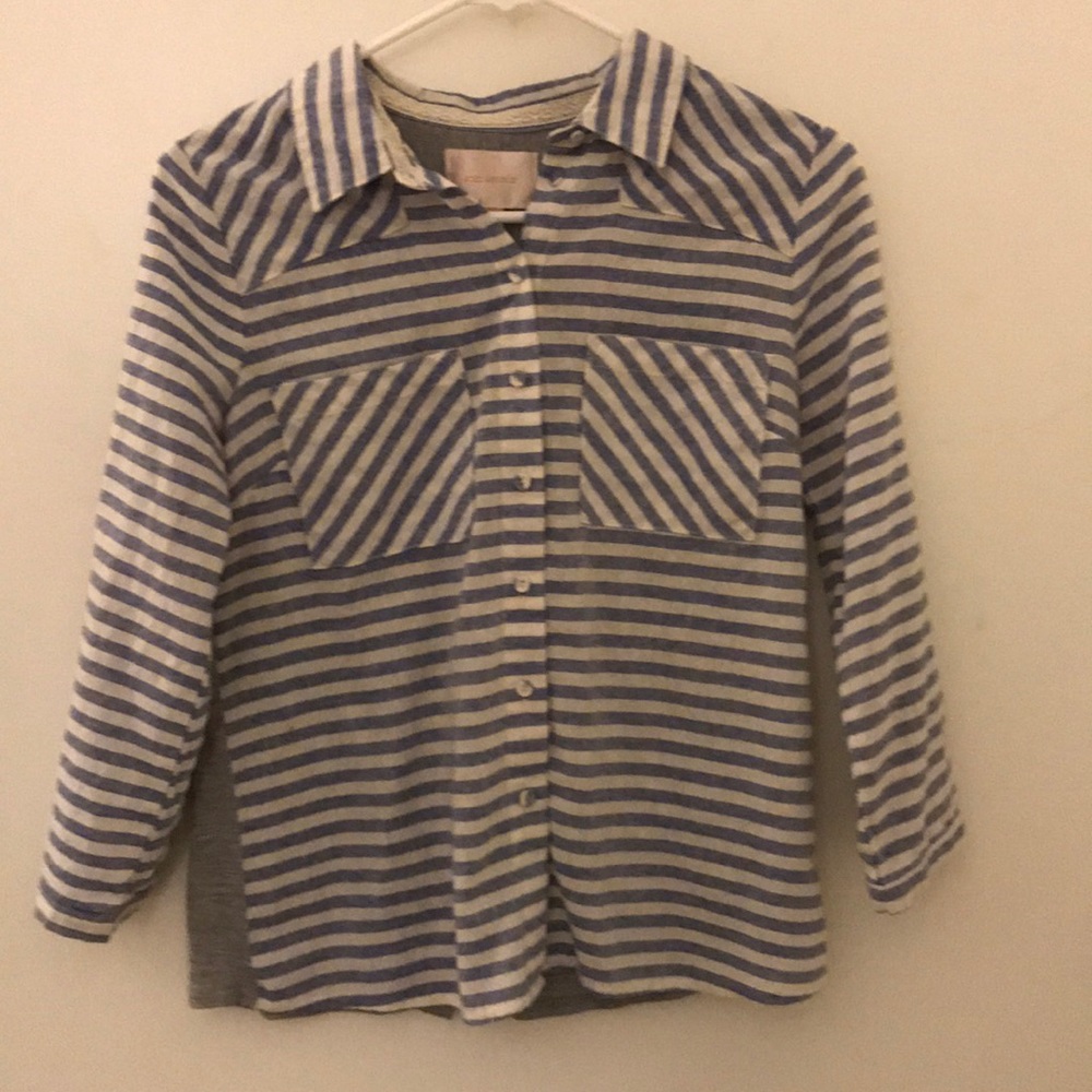 Blue and white striped button down